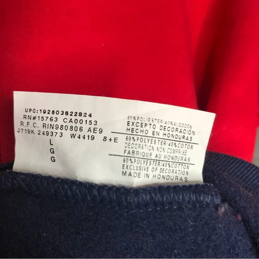 Champion Powerblend Red, Gray and Blue Colorblock Script Logo Sweatshirt - Picture 6 of 8
